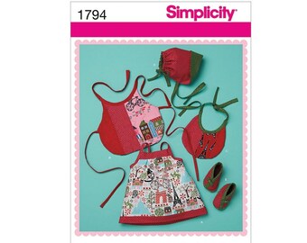Simplicity Sewing Pattern #1794 Babies' Dress & Accessories, Bib, Booties, Sewing Pattern 1794 Size: XXS-L