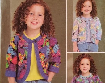 Butterick Sewing Pattern B4055 Girls Toddler Childs Patchwork Jacket Size 1, 2, 3 NIP