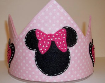 Birthday Crown, Mickey Mouse Ears Felt Birthday Crown, Pink Party Crown, Dress-up Play Crown, Felt Party Hat, Handmade with Elastic Back