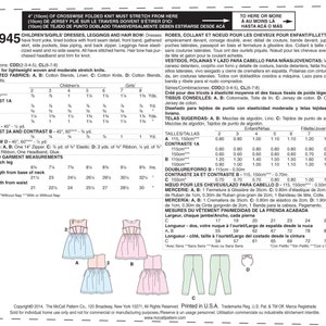 McCall Pattern Company M6945 Children's Dresses Leggings and Hair Bow, Size: 6-7-8 image 5