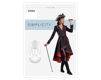 Simplicity #S9086 Sewing Pattern Sz: 14 - 22 Steampunk Coat Goth Pirate Costume Theater Wardrobe NEW UNCUT