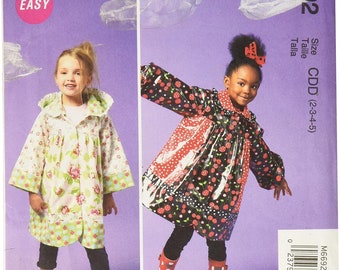 McCall's Patterns M6692 Girls' Unlined Rain Coats Sewing Pattern Size: 2-3-4-5 NIP