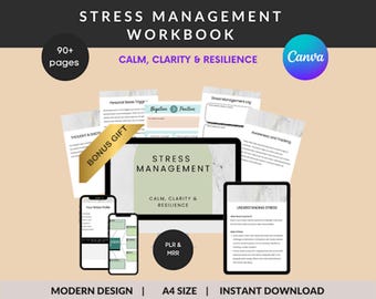 Stress Management Toolkit Printable Anxiety Relief Workbook CBT Worksheets Mindfulness & Self-Care Planner and journal PLR MRR Done for you