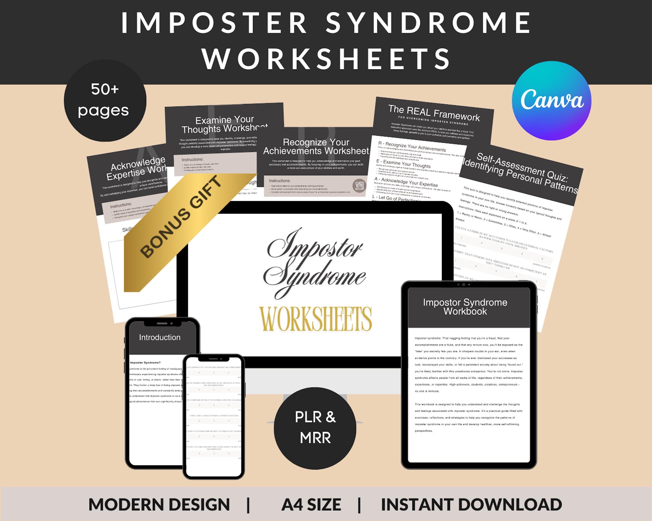 Imposter Math Worksheet Impostor Syndrome Worksheet: Self-discovery & Confidence, PLR, MRR - Etsy