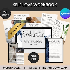 Self-Love Workbook: Editable Canva Template, Self-Esteem Worksheets (Digital)