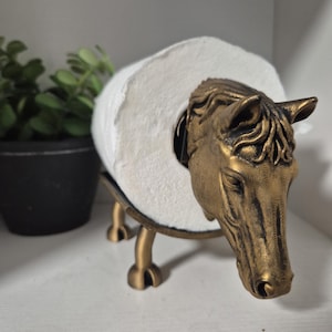 Quirky Horse Toilet Roll Holder – 3D Printed Plastic  - Gold -  Decor Only (Non-Functional) - Read Description