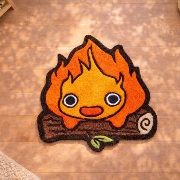 Tapis capitonné Calcifer, tapis duveteux anime, tapis du château ambulant de Howl