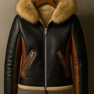 Women&#39;s Hooded B3 Bomber Leather Jacket-Custom Made Women&#39;s Aviator Leather Coat-Stylish Leather Jacket For Women-Christmas Gift For Her