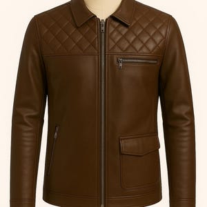 Men&#39;s Biker Leather Jacket-Custom Handmade Genuine Sheepskin Leather Jacket For Men-Premium Quilted Leather Jacket For Men-Gift For Gents
