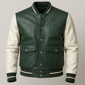 Men&#39;s Leather Jacket-Handmade Green Leather Jacket For Men-Classic Wear Slim Fit Biker Style Leather Jacket-Men&#39;s Motorcycle Leather Jacket