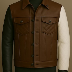 Men&#39;s Brown Leather Jacket-Custom Made Biker Leather Coat For Men-Quilted Leather Wear For Men-Slim Fit Men&#39;s Leather Jacket-Gift For Him
