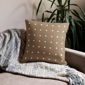 Premium Polka Dot Pillow in Warm Tan – Minimalist Pin Dot Pattern | Boho Accent Throw Pillow for Neutral Decor