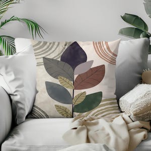 Boho Leaf Throw Pillow: Modern Botanical Accent Cushion
