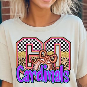 Go Cardinals Football Neon Checkered Leopard PNG, Cardinals Coquette Football Digital Art, Neon Cardinals Football Checkered Digital Art