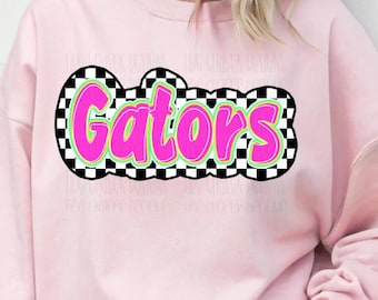 Checkered Gators Glow Font Png, Neon Gators Mascot Digital Download, Neon Preppy Sports Mascot PNG