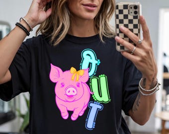 Pig Out PNG, Preppy Pig Bow Design, Summer Apparel (Digital Download)