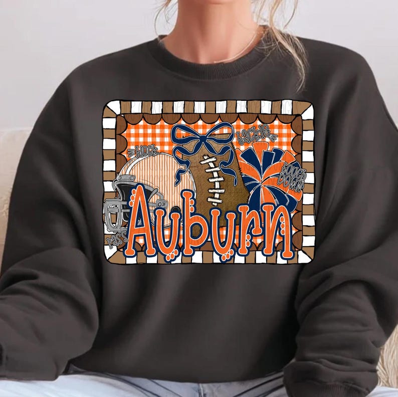 Auburn Football PNG, Preppy Auburn Gingham Design, Auburn Sports Team PNG, Girly Auburn Football Digital Download, Auburn Team png