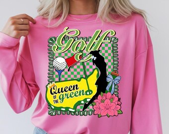 Queen of the Green PNG | Golf Digital Design | Girly Golf Aesthetic PNG | Preppy Golf Design | Pink and Green Golf Design | Golf Art PNG