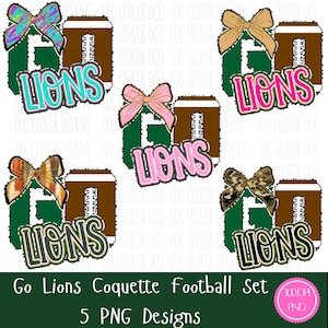 Go Lions Football Dalmatian Coquette Png, Go Lions PNG Set, Lions Football Digital Downloads, Lions Coquette Football PNG Bundle Set