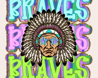 Braves Preppy Mascot PNG, Stylish Braves Mascot Digital Art, Glitzy Braves Mascot Digital Art - Perfect for Preppy Designs