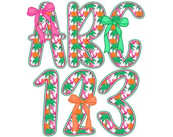 Preppy Summer Alphabet PNG Design Set – Tropical Letters PNG Bundle for Customized Designs