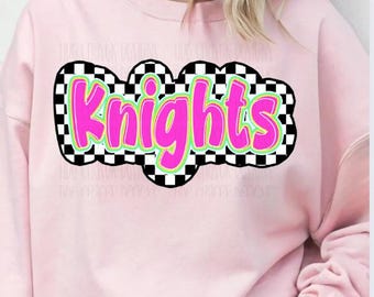 Checkered Knights Glow Font Png, Neon Knights Mascot Digital Download, Neon Preppy Sports Mascot PNG