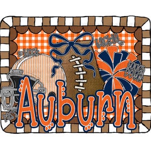 Auburn Football PNG, Preppy Auburn Gingham Design, Auburn Sports Team PNG, Girly Auburn Football Digital Download, Auburn Team png