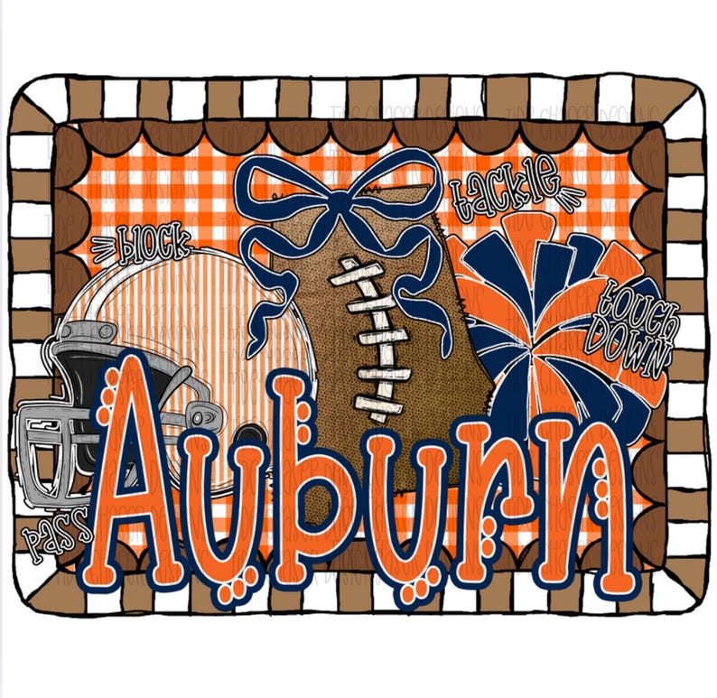 Auburn Football PNG, Preppy Auburn Gingham Design, Auburn Sports Team PNG, Girly Auburn Football Digital Download, Auburn Team png