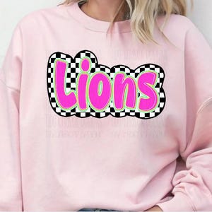Checkered Lions Glow Font Png, Neon Lions Mascot Digital Download, Neon Preppy Sports Mascot PNG