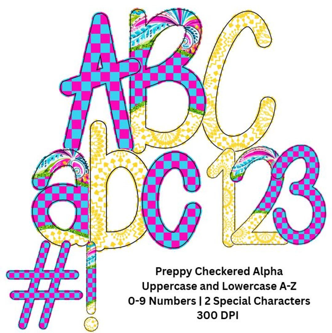 Preppy Checkards Preppy Checkered Alphabet Digital Set | Preppy Alpha Doodle Set ...
