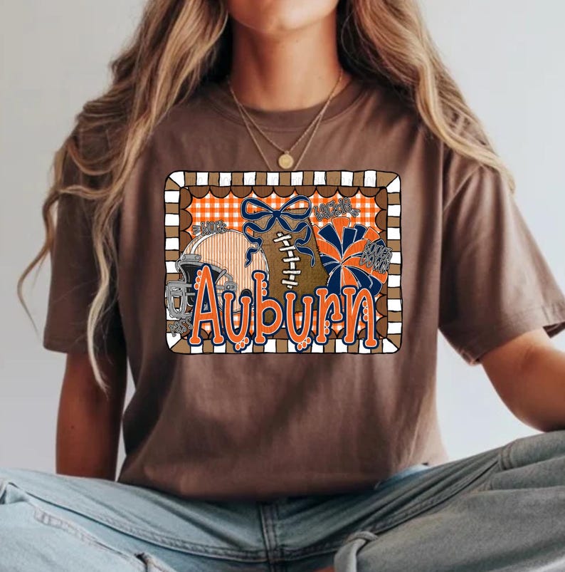 Auburn Football PNG, Preppy Auburn Gingham Design, Auburn Sports Team PNG, Girly Auburn Football Digital Download, Auburn Team png