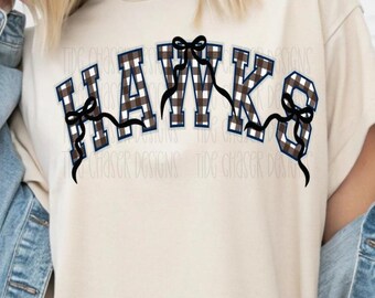 Hawks Football PNG, Gingham Hawks Coquette Design, Hawks Sports Team PNG, Girly Hawks Football Design, Hawks Team png