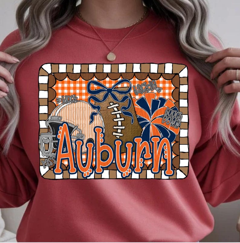 Auburn Football PNG, Preppy Auburn Gingham Design, Auburn Sports Team PNG, Girly Auburn Football Digital Download, Auburn Team png