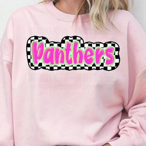 Checkered Panthers Glow Font Png, Neon Panthers Mascot Digital Download, Neon Preppy Sports Mascot PNG