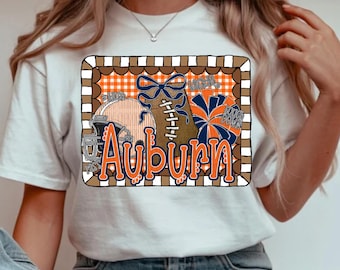 Auburn Football PNG, Preppy Auburn Gingham Design, Auburn Sports Team PNG, Girly Auburn Football Digital Download, Auburn Team png