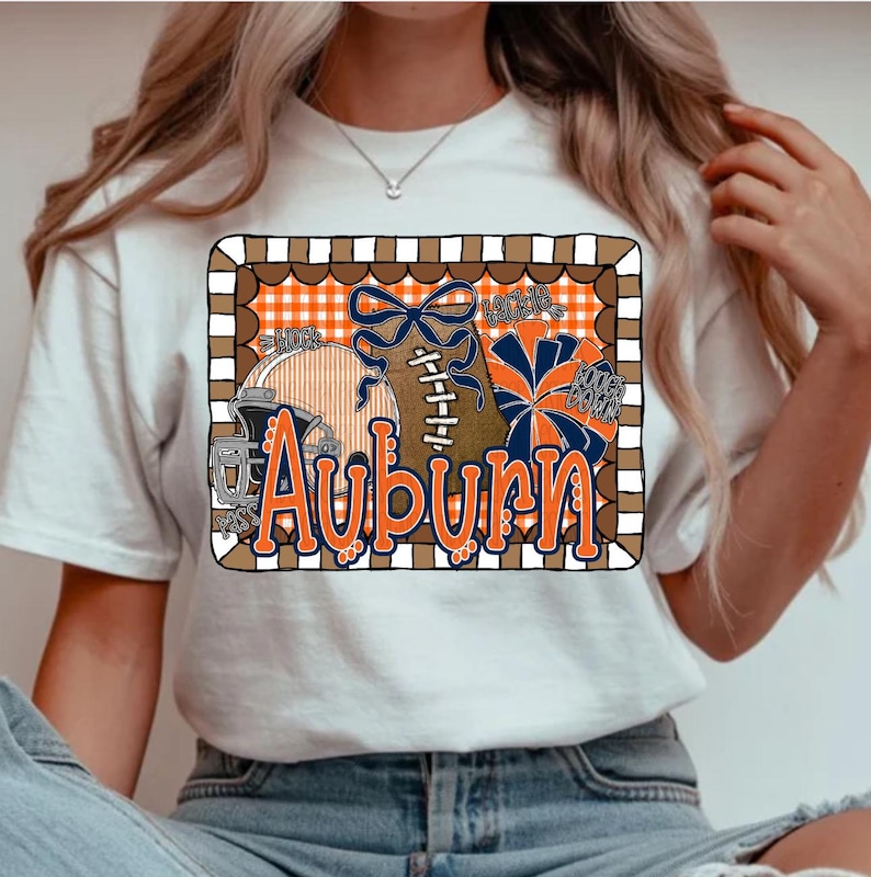 Auburn Football PNG, Preppy Auburn Gingham Design, Auburn Sports Team PNG, Girly Auburn Football Digital Download, Auburn Team png