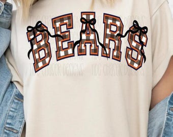 Bears Football PNG, Gingham Bears Coquette Design, Bears Sports Team PNG, Girly Bears Football Design, Bears Team png