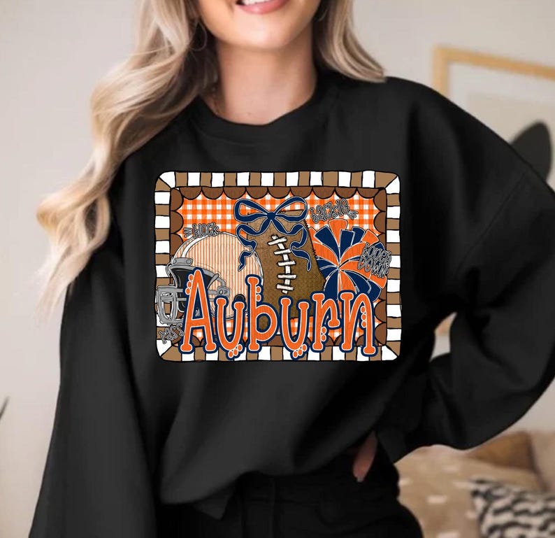 Auburn Football PNG, Preppy Auburn Gingham Design, Auburn Sports Team PNG, Girly Auburn Football Digital Download, Auburn Team png