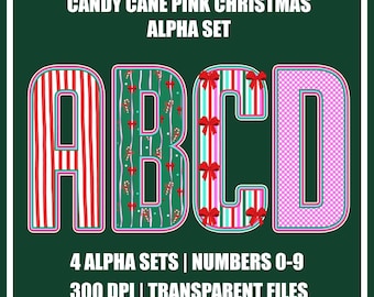 Candy Cane Alpha PNG Set | Christmas Letters | Polka Dot Letters | Pink Letters | Christmas Letters | Christmas Alphabet (Digital Download)