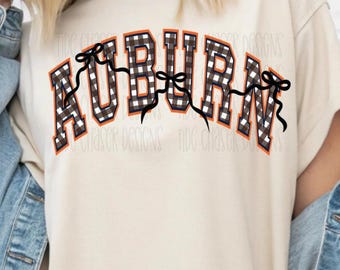 Auburn Football PNG, Gingham Auburn Coquette Design, Auburn Sports Team PNG, Girly Auburn Football Design, Auburn Team png