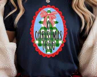 O Christmas Tree PNG, Gingham Christmas Tree, Scallop Framed Christmas Design, Coquette Christmas Tree, Preppy Christmas Digital Download