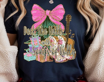 Deck the Halls With Songs of Dolly PNG, Dolly Christmas Design, Christmas Country Music, Cowgirl Christmas Png, Coquette Cowgirl Holiday png