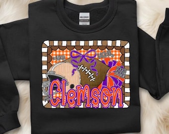 Clemson Football PNG, Preppy Clemson Gingham Design, Clemson Sports Team PNG, Girly Clemson Football Digital Download, Clemson Team png