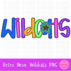 Retro Neon Wildcats PNG: Football Mascot Digital Download