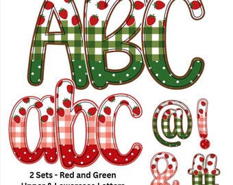 Strawberry Gingham Alphabet Digital Set | Strawberry Alpha Doodle Bundle | Gingham Alpha Letters | Strawberry Alpha Doodle