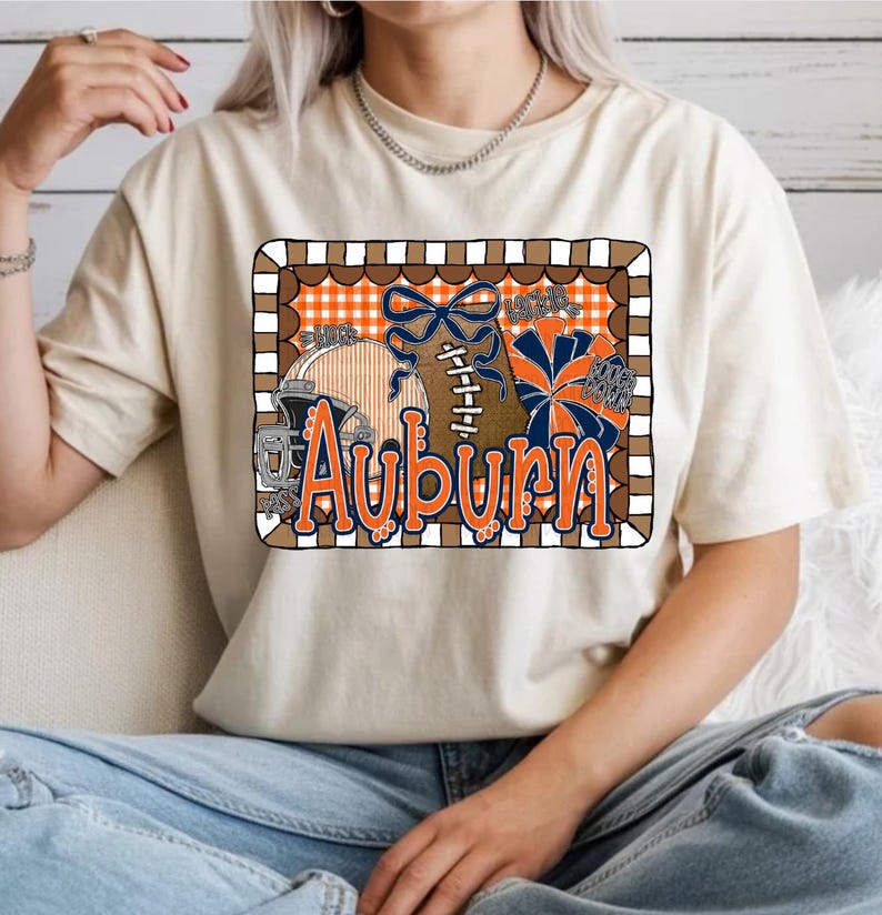Auburn Football PNG, Preppy Auburn Gingham Design, Auburn Sports Team PNG, Girly Auburn Football Digital Download, Auburn Team png