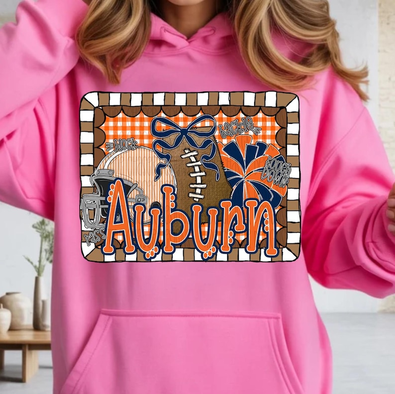 Auburn Football PNG, Preppy Auburn Gingham Design, Auburn Sports Team PNG, Girly Auburn Football Digital Download, Auburn Team png