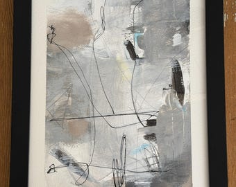 Original Abstract Mixed Media Painting. Watercolor Paper . 9x12 Framed Contemporary Wall Decor