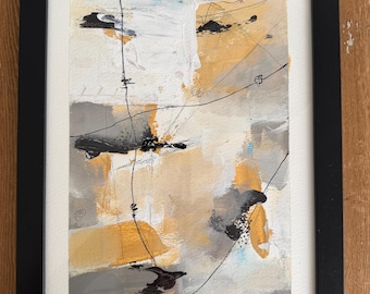 Original Abstract Mixed Media Painting.  Watercolor Paper . 9x12 Framed Contemporary Wall Decor