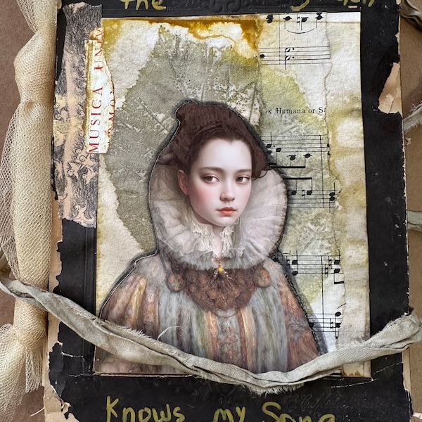 Mixed Media Art JOURNAL, The GARDEN Knows My SONG, Journal, Mixed Media, Collage, Altered Art, Nature Lover, Vintage, One of  A Kind